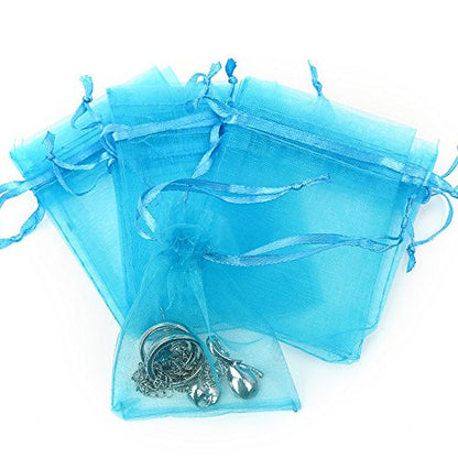 100/200PCS Organza Bags Gift Candy Sheer Bags , 5"X 7"- 100PCS, Teal Blue - color: Blue-5" X 7"(100PCS)