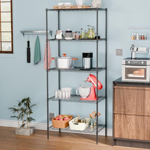 FDW | 5-Tier Wire Shelf | 23.8" x 14" x 60" | Black - color: Black, size: 5-Shelf Large No Wheels
