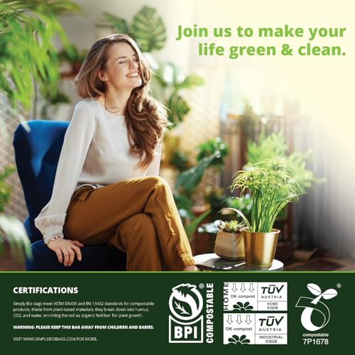 Simply Bio 50-55 Gallon Compostable Trash Bags Liners Flat-Top, Heavy Duty Extra Thick 2 Mil, 208.2 Liter, 12 Bags, Lawn, Yard, and Restaurant Use, ASTM D6400, US BPI, OK Compost Home Certified - size: 1 Count (Pack of 12), style: Flat-Top (55 Gal, 2 mil)