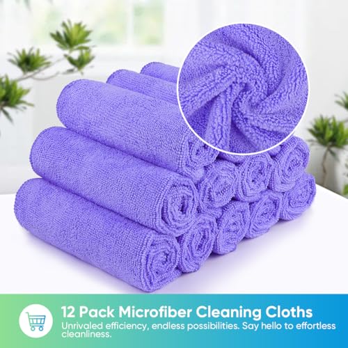 HOMEXCEL Purple Microfiber Cleaning Cloth, Microfiber Towels for Car,12 PK - color: Purple
