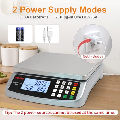 Food Scale 88lb/40kg Large Digital Kitchen Scale 0.05oz/1g with Price Computing Commercial Scale 304 Stainless Steel gram Scale for Baking Cooking Meat Restaurant ，USB or AA Battery(Included) - color: SILVER 40KG