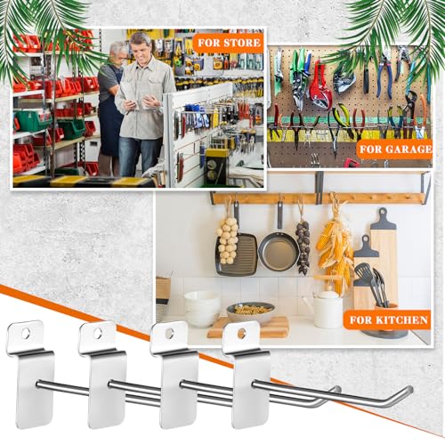 Tandefio 200 Pcs 6 Inch Slatwall Hooks Slatwall Accessories Panel Hooks Heavy Duty Metal Hanging Silver Commercial Peg for Garage Retail Display Organization - size: 6 Inch