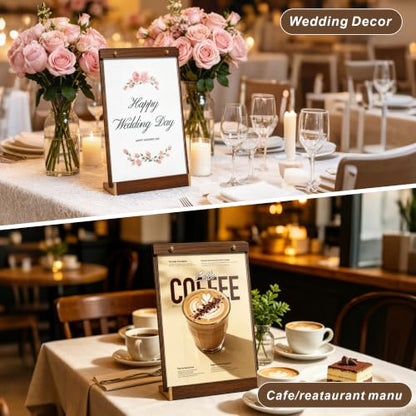 4 Pack 8.5×11 Vertical Tabletop Display Stand with Walnut Base