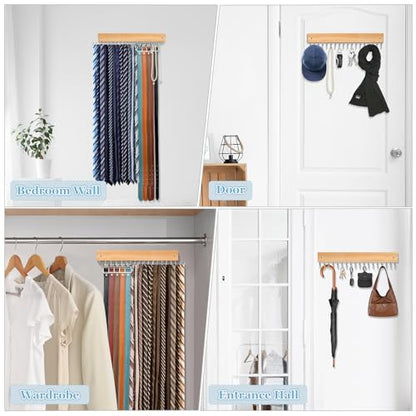 Tie Rack Belt Hanger Wall Mounted Tie Organizer Natural 1 Pack - color: Natural