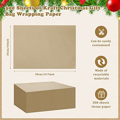 Fuutreo 300 Sheet Kraft Tissue Paper Bulk 14x20'' Wrapping, Brown - color: Brown
