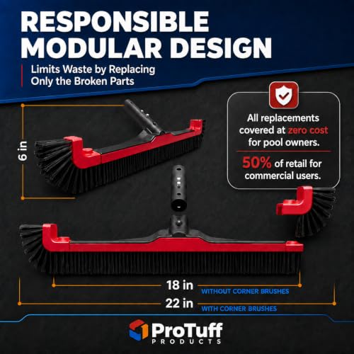 ProTuff 490 Promise 22in Pool Brush, Algae Scrubber for Walls & Steps