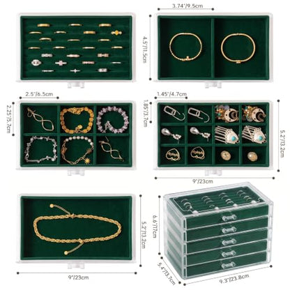 Frebeauty Acrylic Jewelry Box,5-Layer Jewelry Organizer with Drawers - color: Blackish Green