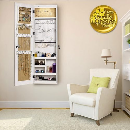 SRIWATANA Washed White Jewelry Cabinet with Full Length Mirror, Solid Wood - color: Washed White