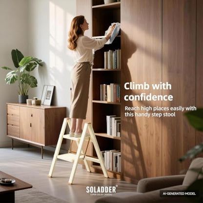 SOLADDER 2 Step Ladder, Folding Step Stool, Cream Chocolate - color: Cream Chocolate, size: 2 Step