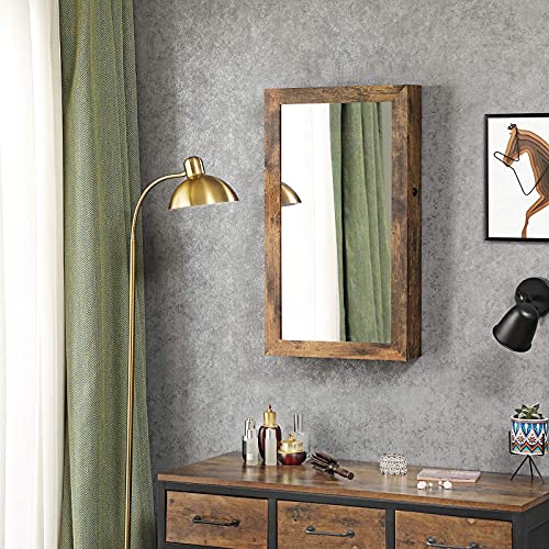 SONGMICS Lockable Jewelry Cabinet Armoire with Mirror, Wall-Mounted - color: Rustic Brown, style: Essential Capacity