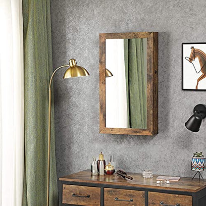 SONGMICS Lockable Jewelry Cabinet Armoire with Mirror, Wall-Mounted - color: Rustic Brown, style: Essential Capacity