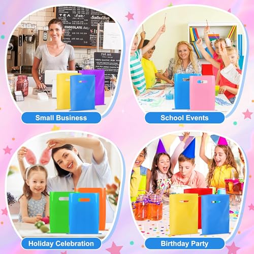 VieFantaisie 50 PCS Blue Party Favor Bags, 8" x 11" Goodie Bags for Candy Treat Craft Easter Egg, Plastic Gift Bag with Die Cut Handles for Birthday Party, School Events & Small Business, Wedding - color: Blue-50PCS-8x11Inch