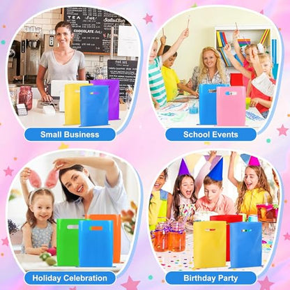VieFantaisie 50 PCS Blue Party Favor Bags, 8" x 11" Goodie Bags for Candy Treat Craft Easter Egg, Plastic Gift Bag with Die Cut Handles for Birthday Party, School Events & Small Business, Wedding - color: Blue-50PCS-8x11Inch
