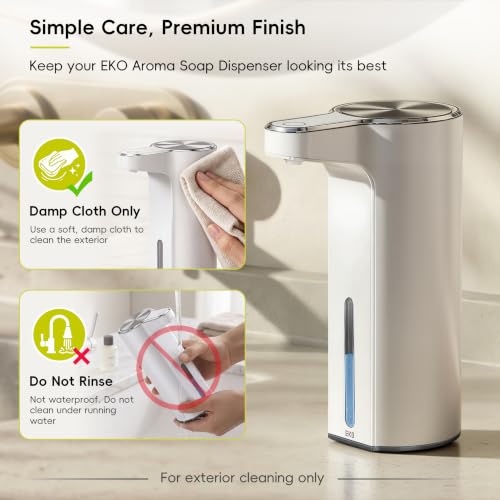 EKO Aroma Touchless Automatic Soap Dispenser for Bathroom and Kitchen, Liquid Hand Soap Dispenser, Rechargeable, 9 fl oz (White) - color: White, size: 9 oz