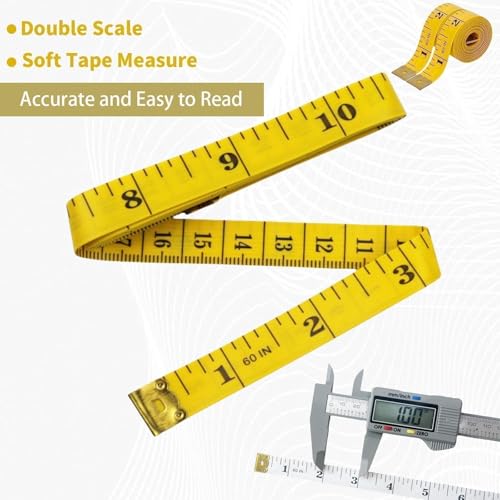 60-Inch/150-Cm Double Scale Rule, Tape Measure Soft Ruler, Measuring for Weight Loss, Sewing Tailor Craft Ruler Yellow