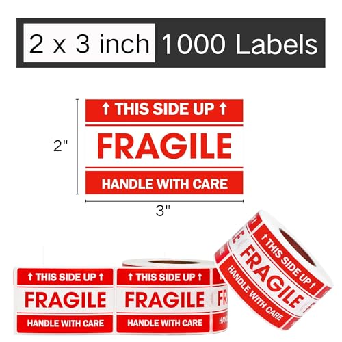 LLIKED 1000 Fragile Stickers 2"x3" for Shipping and Moving - size: 2"x3", style: 2 Rolls,1000 Labels