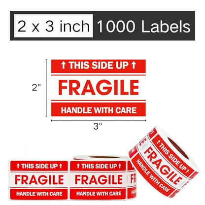 LLIKED 1000 Fragile Stickers 2"x3" for Shipping and Moving - size: 2"x3", style: 2 Rolls,1000 Labels