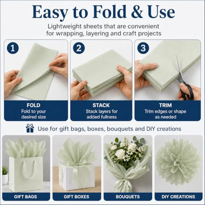 ROVIBIOBIO 100 Sheets Sage Green Tissue Paper for Gift Bags, 20 x 14 Inch - color: Sage Green
