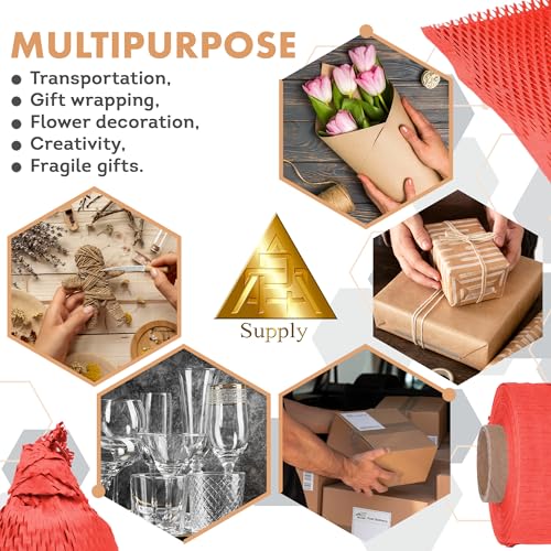 APQ Supply Honeycomb Packing Paper Red, 15 Inch x 100 Feet, Boutique Gift Packaging for Small Businesses, Retail Shops, and E-Commerce Orders - style: Red / Pack of 1
