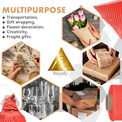 APQ Supply Honeycomb Packing Paper Red, 15 Inch x 100 Feet, Boutique Gift Packaging for Small Businesses, Retail Shops, and E-Commerce Orders - style: Red / Pack of 1