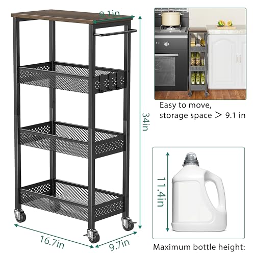 XYZLVSI Slim Rolling Storage Cart, 4 Tier Small Bathroom Cart Organizer - size: 16.7"Dx9.1"Wx34"H