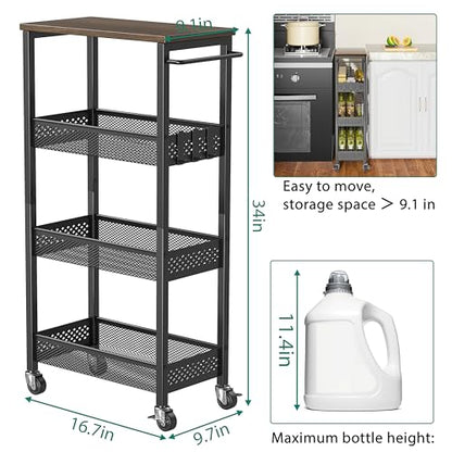 XYZLVSI Slim Rolling Storage Cart, 4 Tier Small Bathroom Cart Organizer - size: 16.7"Dx9.1"Wx34"H