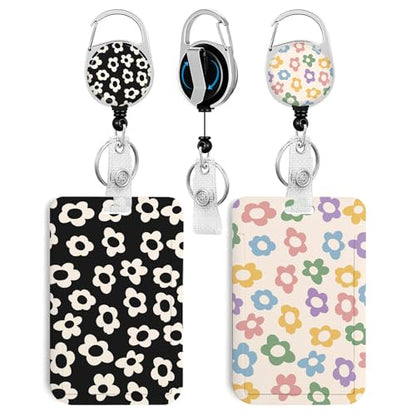 2 Pack Flowers ID Badge Holder with Clip Badge Reels - color: 2 Pack-flowers5
