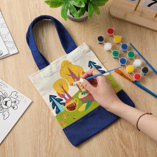 Amylove 24 Pcs Mini Canvas Tote Bags,8.5 X 8 Inch,White with Blue Handle - color: White With Blue Handle, size: 8.5 x 8 Inch