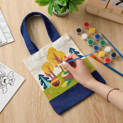 Amylove 24 Pcs Mini Canvas Tote Bags,8.5 X 8 Inch,White with Blue Handle - color: White With Blue Handle, size: 8.5 x 8 Inch