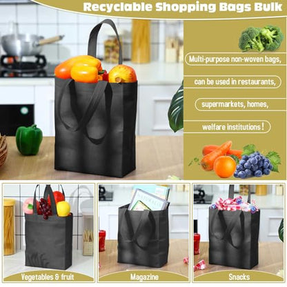 Windyun 50 Pcs Reusable Tote Bag Bulk 8 x 4 x 10 Inch, Black - color: Black