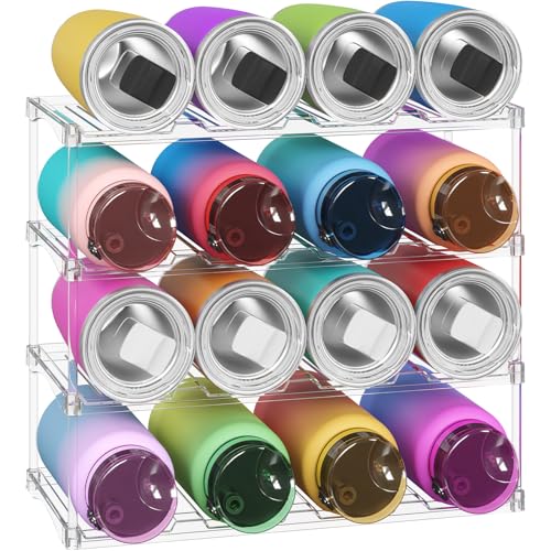 Lifewit Stackable Water Bottle Organizer, Clear Tumbler Holder for Cabinet - size: 4 Tier-16 Bottle