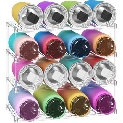 Lifewit Stackable Water Bottle Organizer, Clear Tumbler Holder for Cabinet - size: 4 Tier-16 Bottle