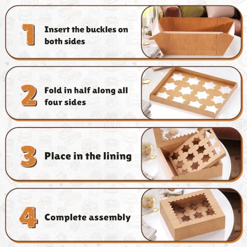 RYDDOY 4 Pack Brown Cupcake Boxes, Hold 12 Count Cupcake, Cupcake Carriers - color: Brown