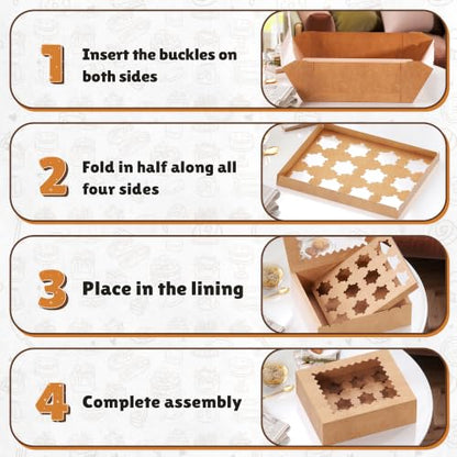 RYDDOY 4 Pack Brown Cupcake Boxes, Hold 12 Count Cupcake, Cupcake Carriers - color: Brown