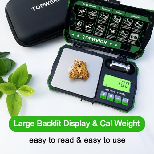 Gram Scale with Zipper Case,500g x 0.01g,Dual Powered Pocket Scale - color: Green