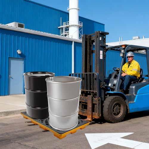 2-Drum Modular Spill Pallet, Stackable Leakproof Containment Tray