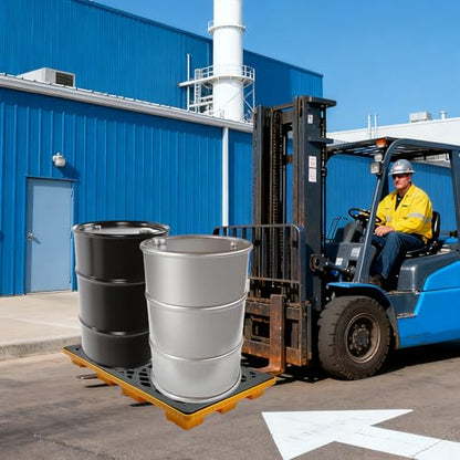 2-Drum Modular Spill Pallet, Stackable Leakproof Containment Tray