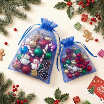 FUNFERY 100Pcs Royal Blue Organza Bags 5x7, Small Mesh Drawstring Gift Bag - color: Royal Blue