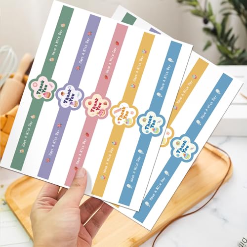 7.9 inch Long Thank You Stickers Small Busines 150 Pcs Cute Flower Shaped Have A Nice Day Self-Adhesive Sealing Baking Labels Handmade Food Tamper-Proof Bakery Sticker for Baked Goods Packaging