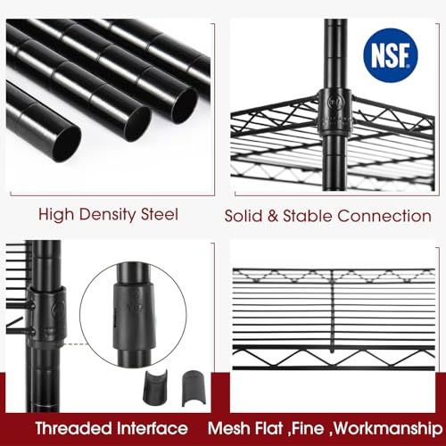 FDW | 5-Tier Wire Shelf | 23.8" x 14" x 60" | Black - color: Black, size: 5-Shelf Large No Wheels