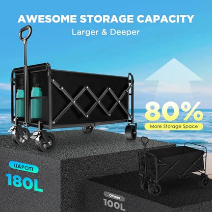 LIAPOTT Wagons Carts Foldable Heavy Duty, 560lbs Beach Wagon with Brakes - color: Blue