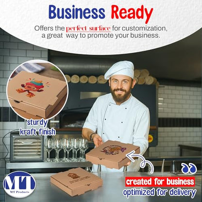 MT Products Custom Printed Kraft Pizza Boxes with logo - 10 x 10 x 1.75 Corrugated Cardboard - Pack of 5-50 - color: Custom Printed - Brown