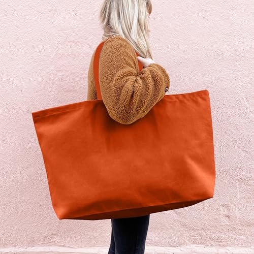 Large Canvas Tote Bag Reusable Extra Big Grocery Bags - color: Orange
