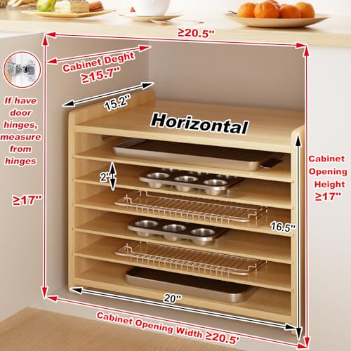 7 Tier Wooden Tray Dividers for Cabinets Cookie Sheet Organizer for Pot, Pans, Baking Tray Organizer for Kitchen Documents Storage(20" W x 16.5" H x 15.2" D) - size: 20" W x 16.5" H x 15.2" D