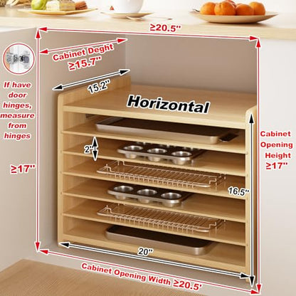 7 Tier Wooden Tray Dividers for Cabinets Cookie Sheet Organizer for Pot, Pans, Baking Tray Organizer for Kitchen Documents Storage(20" W x 16.5" H x 15.2" D) - size: 20" W x 16.5" H x 15.2" D