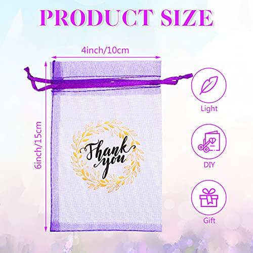 Shappy 100 Pcs 4x6 Inch Purple Organza Bags, Thank You Drawstring Gift Bags - color: Dark Purple, size: 1 Count (Pack of 100)