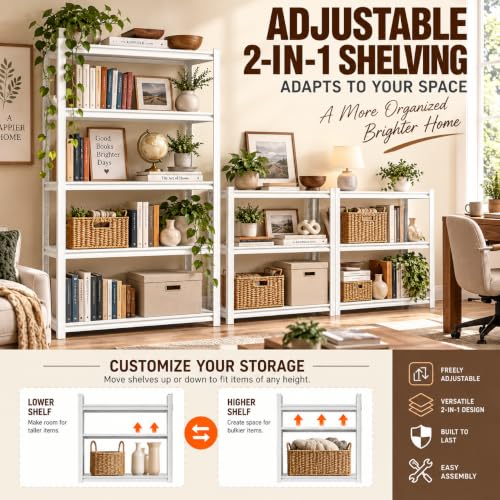 Heavy Duty Metal Bookshelf Adjustable 5 Tier Book Shelf with Bolt-free - size: Well‑Loved 72"H×35.4"W×15.7"D