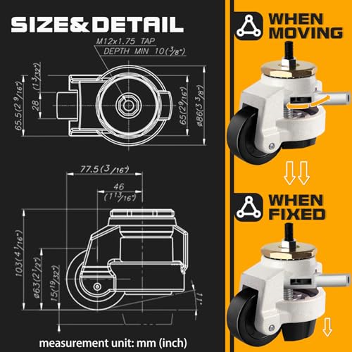 Heavy Duty Wheels, Leveling Stem Casters 4400 Lbs Total Capacity - size: 2.5 INCH