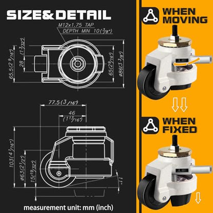 Heavy Duty Wheels, Leveling Stem Casters 4400 Lbs Total Capacity - size: 2.5 INCH
