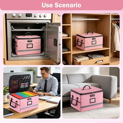 EXLIFBAG Fireproof File Organizer with Lock, 1 Layer - color: Pink, size: 1 Layer